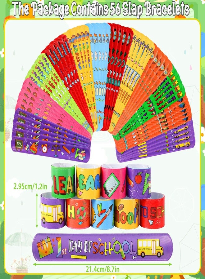 JUNEBRUSHS Back to School Slap Bracelets, 56 Pcs Welcome Back to School Gifts for Kids Students Party Favors Colorful Snap Bracelets Wristbands for First Day of School Party Supplies Decorations - Image 3